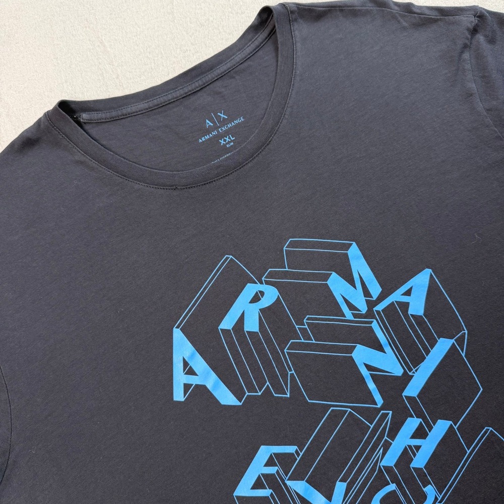 Armani Exchange Graphic Tee Mens XXL Blue Slim Fit Pima Cotton 3D Logo Geometric